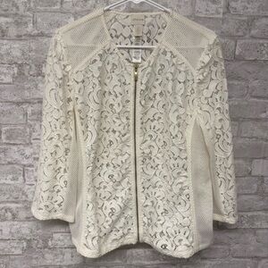 Chico’s All‎ Over Lace Jacket Women’s Large White Zip Up